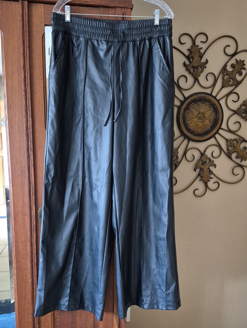 Who What Wear Black Faux Leather Wide-Leg Pants